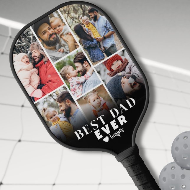 Raquette De Pickleball Fête des pères Collage photo de meilleur papa (Best Dad Ever Photo Collage Fathers Day Pickleball Paddle)