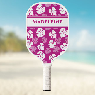 Raquette De Pickleball Feuille de Monstera Tropical Rose Blanc Magenta Mo