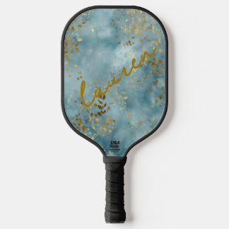 Raquette De Pickleball Feuille d'or personnalisée sur Pickleball sarcelle