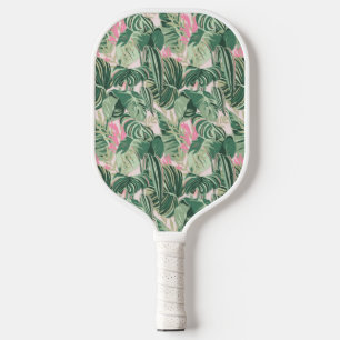 Raquette De Pickleball Feuilles tropicaux verts et roses