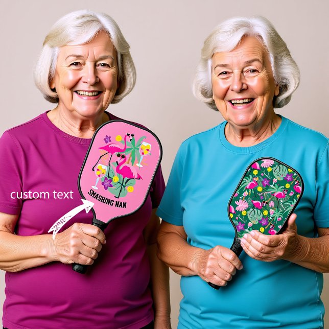 Raquette De Pickleball 🦩 🦩 Flamant rose de texte personnalisé Dinking,  (🦩🦩Custom text Flamingo Dinking, 2sided Pickleball Paddle)