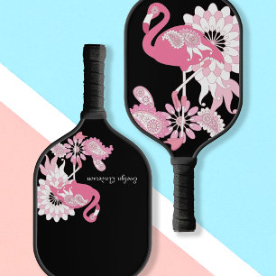 Raquette De Pickleball Flamant rose moderne personnalisé noir rose pastel