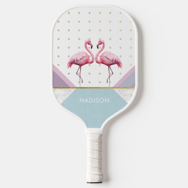 Raquette De Pickleball Flamant rose moderne tendance Pink Girly Nom (Recto)