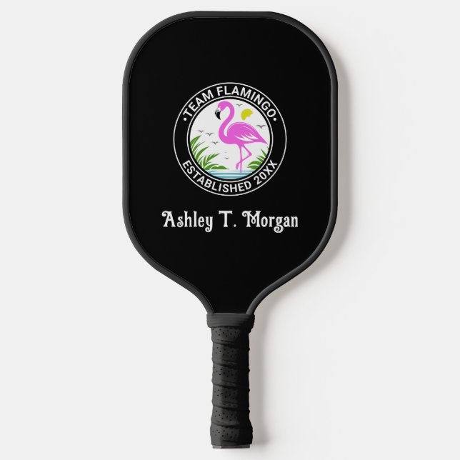 Raquette De Pickleball Flamant rose rose dans l'eau Nom de l'équipe Date  (Recto)