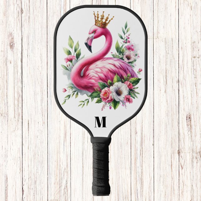 Raquette De Pickleball Flamant rose rose Queen Monogramme moderne (Créateur téléchargé)
