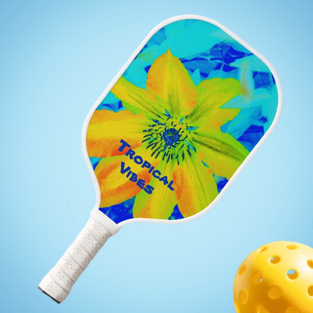 Raquette De Pickleball Fleur Bright Coloré Jaune Orange Bleu (Créateur téléchargé)