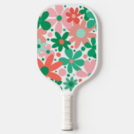 Raquette De Pickleball Fleurs abstraites et funky en rose, vert et corail