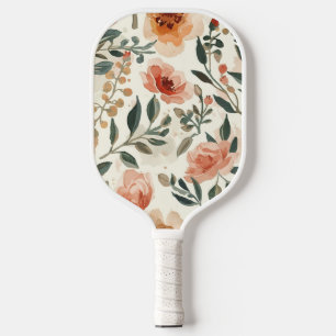 Raquette De Pickleball Fleurs aquarelles orange peinture botanique