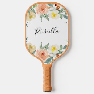 Raquette De Pickleball Fleurs D'Aquarelle Modernes De Pêche Et De Crème
