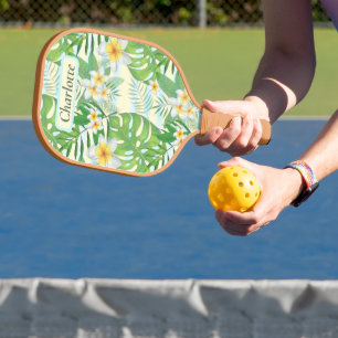 Raquette De Pickleball Fleurs de l'île et Feuilles Monstera Personnalisé