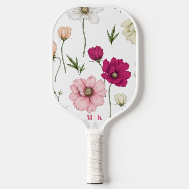 Raquette De Pickleball Fleurs de terrain Monogramme moderne (Recto)