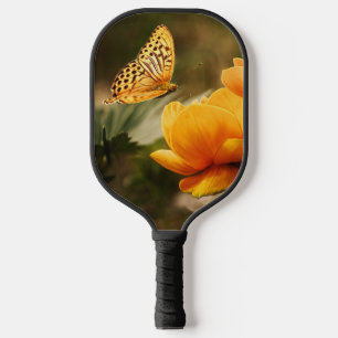 Raquette De Pickleball Fleurs Jaunes Profondes et Lumineuses avec Papillo