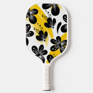 Raquette De Pickleball Fleurs noires en gras avec des accents de touche j