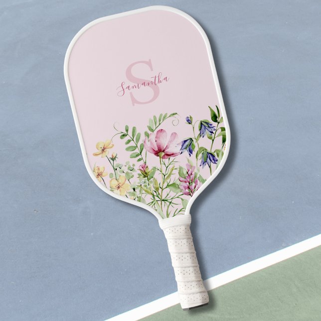 Raquette De Pickleball Floral Fleur sauvage rose personnalisé (Créateur téléchargé)