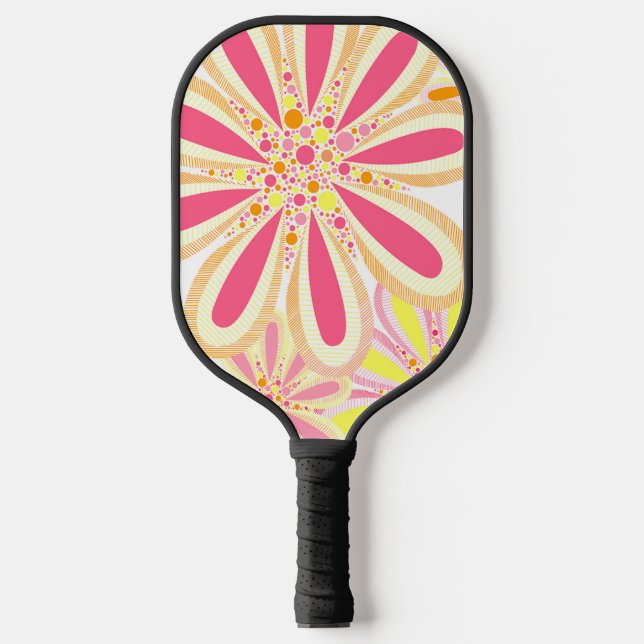 Raquette De Pickleball Floral jaune et rose (Recto)