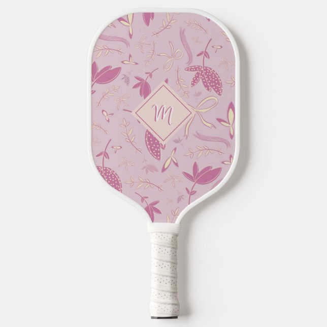 Raquette De Pickleball Flore et vaches roses délicates (Recto)