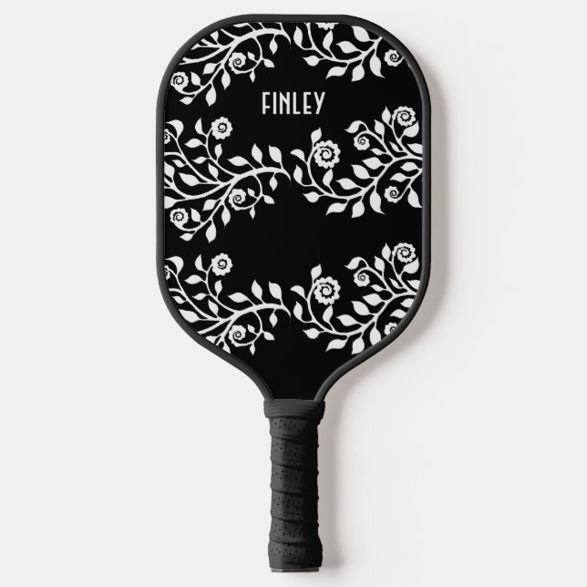 Raquette De Pickleball Flore noir et blanc personnalisable Nouveauté (Recto)