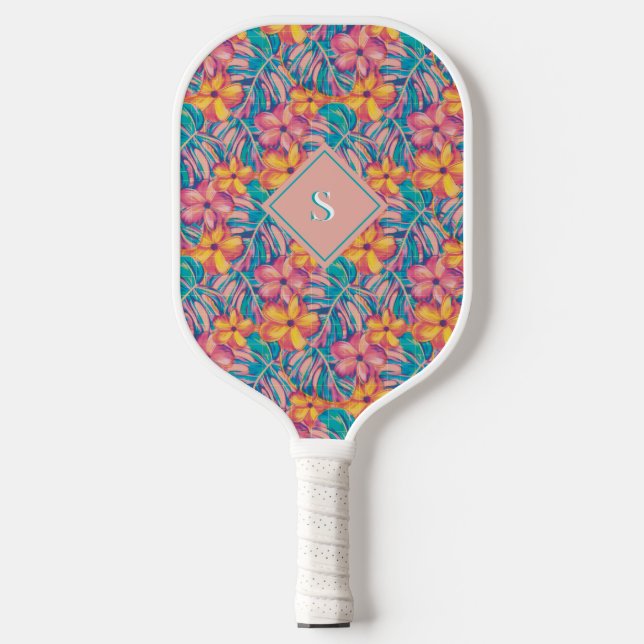 Raquette De Pickleball Flore rose et jaune rétro (Recto)