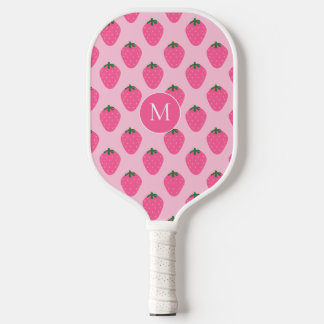 Raquette De Pickleball Fraises roses, mignonnes customisées