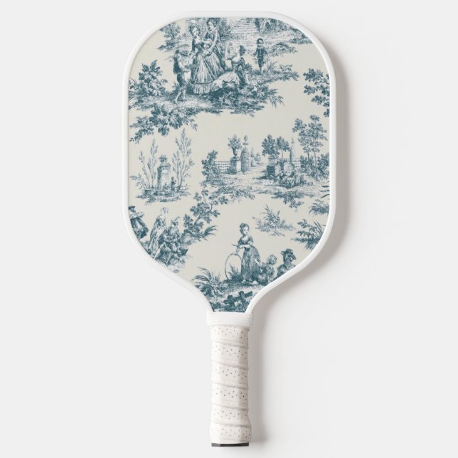 Raquette De Pickleball Français toile de jouy sage vert élégant (Recto)