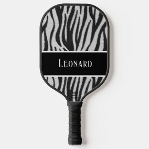 Raquette De Pickleball Fun Black & White Faux Zebra Motif avec nom