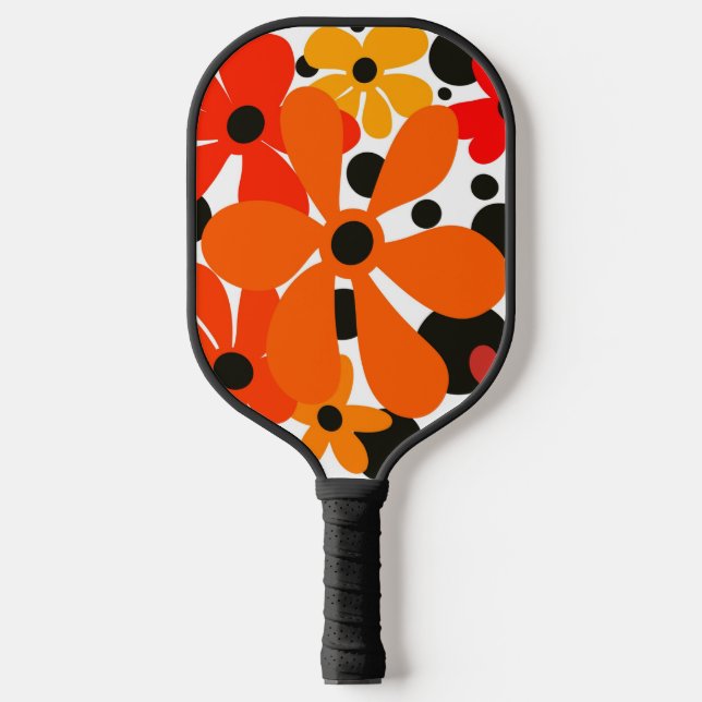 Raquette De Pickleball Funky, abstrait, fleurs en orange et jaune (Recto)