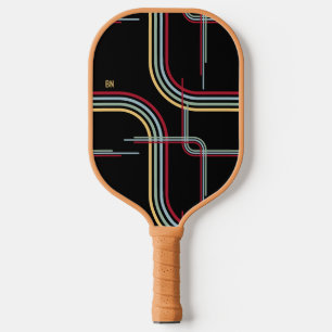 Raquette De Pickleball Funky Retro Wavy Stripes rouge bleu vert noir