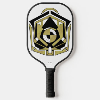 Raquette De Pickleball Futuristic Gold Black Geometric Cybernetic Abstrac