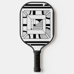 Raquette De Pickleball Géométrique Abstrait Blanc Noir Art De Ligne
