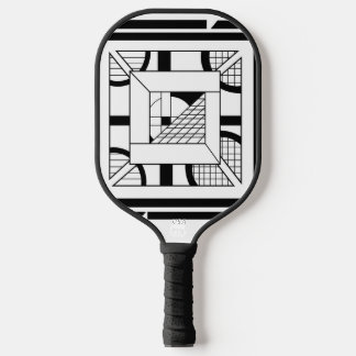 Raquette De Pickleball Géométrique Abstrait Blanc Noir Art De Ligne