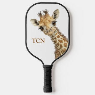 Raquette De Pickleball Girafe à initiales de monogramme personnalisées 