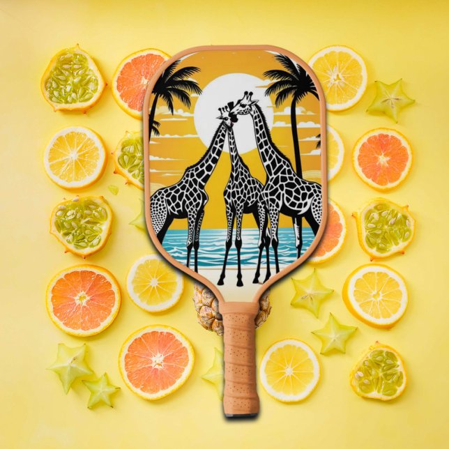 Raquette De Pickleball Giraffes sur la plage (Créateur téléchargé)