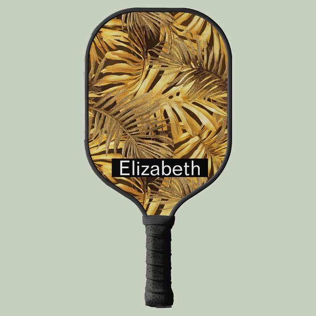 Raquette De Pickleball Glam Gold Tropical Leaves Personalized (Créateur téléchargé)