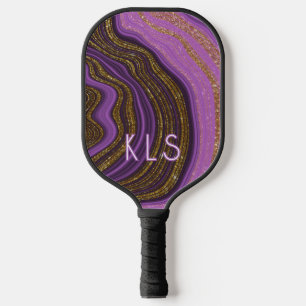 Raquette De Pickleball Glam Purple Black & Gold Parties scintillant Agate