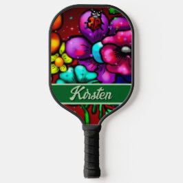 Raquette De Pickleball Graffiti Style Flowers & Ladybug Personalized