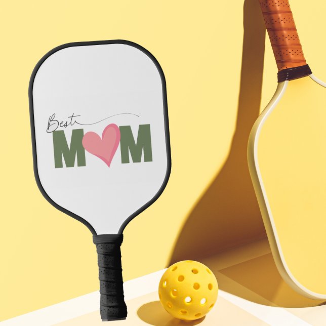 Raquette De Pickleball Green Modern Best Mom Pink Heart Fête des mères (Créateur téléchargé)