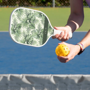 Raquette De Pickleball Green Tropical Palm Feuille Motif