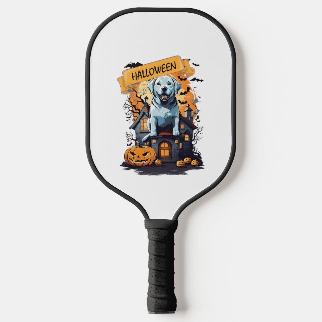 RAQUETTE DE PICKLEBALL HALLOWEEN ET CHIEN (Recto)
