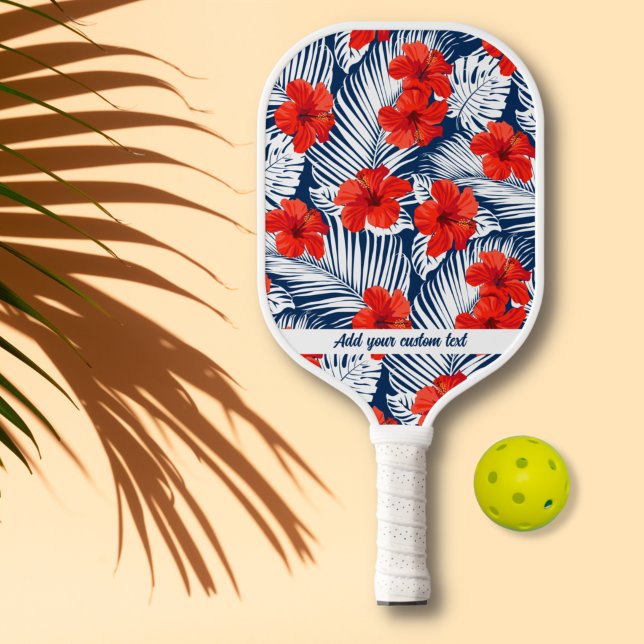 Raquette De Pickleball Hibiscus bleu rouge tropical bleu floral personnal (Créateur téléchargé)