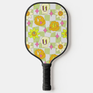Raquette De Pickleball Hippie les années 70 fou sourire psychédélique Tri