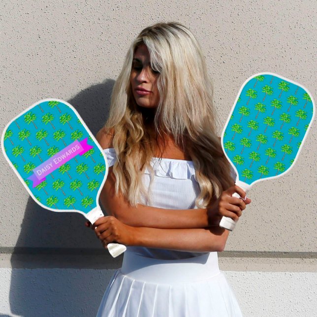 Raquette De Pickleball Île tropicale Palmier bleu Pickleball Paddle (If you're an island girl, you'll love this personalized palm tree  pickleball paddle!)