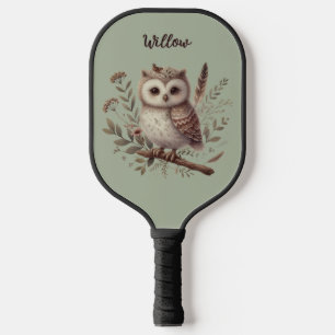 Raquette De Pickleball Illustration botanique de chouette fantaisiste de