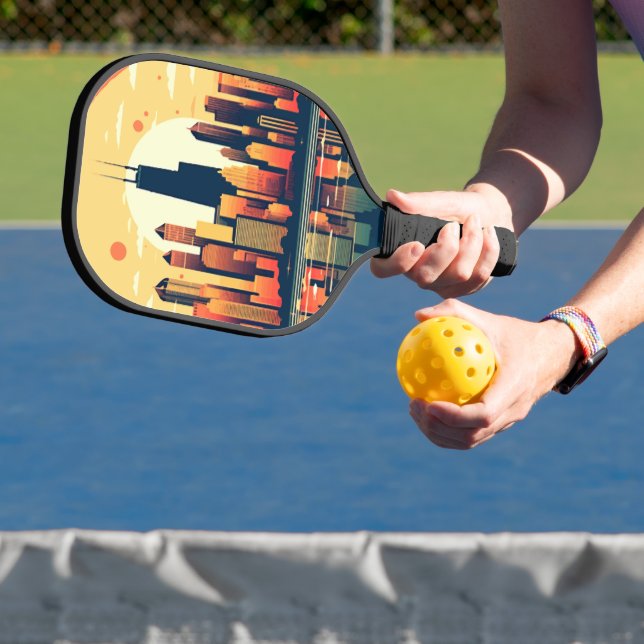 Raquette De Pickleball Illustration de Chicago Skyline en Orange (Insitu)