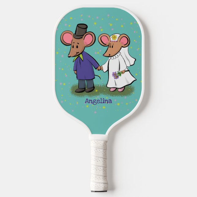 Raquette De Pickleball Illustration de dessin animé d'un couple de souris (Recto)