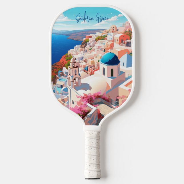Raquette De Pickleball Illustration de l'île de Santorin Grèce Travel Art (Recto)