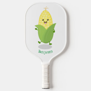 Raquette De Pickleball Illustration d'une caricature de maïs joyeux