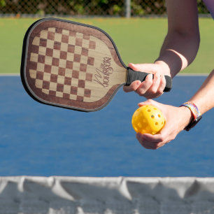 Raquette De Pickleball Imitation de marqueterie en damier avec nom