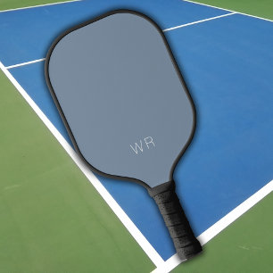 Raquette De Pickleball Initiales bleu gris clair simple Élégant moderne