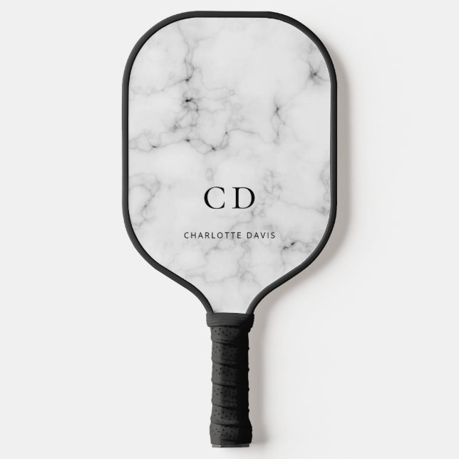 Raquette De Pickleball Initiales de monogramme en marbre nom (Recto)