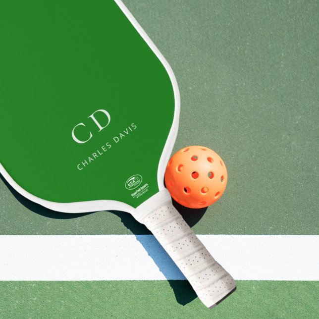 Raquette De Pickleball Initiales de monogramme vert forêt nom (Créateur téléchargé)